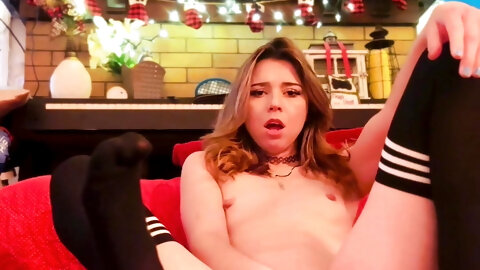 Egirl strips and dirty talks her way through a shaking orgasm