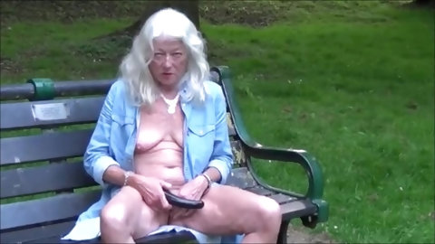 Skinny hot granny flashing and masturbating outdoor