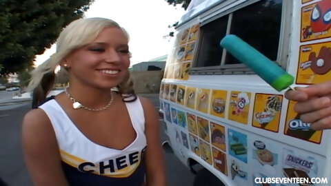 Blonde cutie Kacey Jordan enjoying a throbbing wiener in her mouth